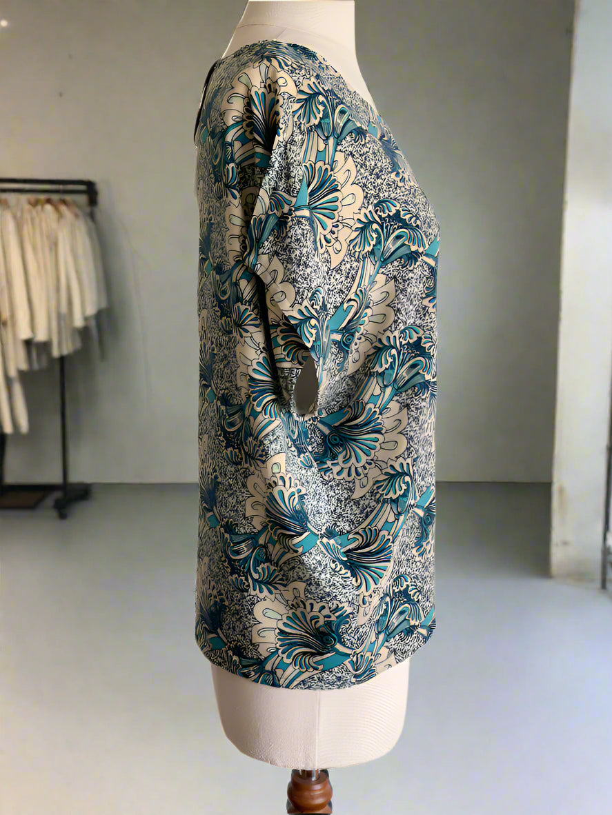 Floral Blue Viscose Slouch Top