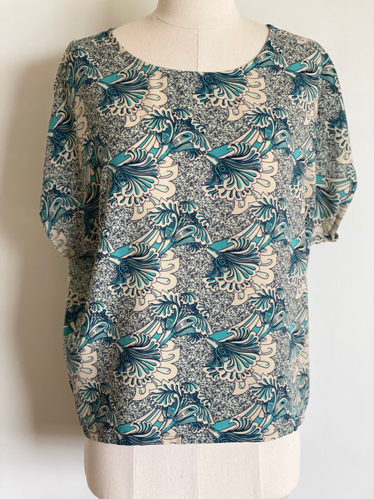 Floral Blue Viscose Slouch Top