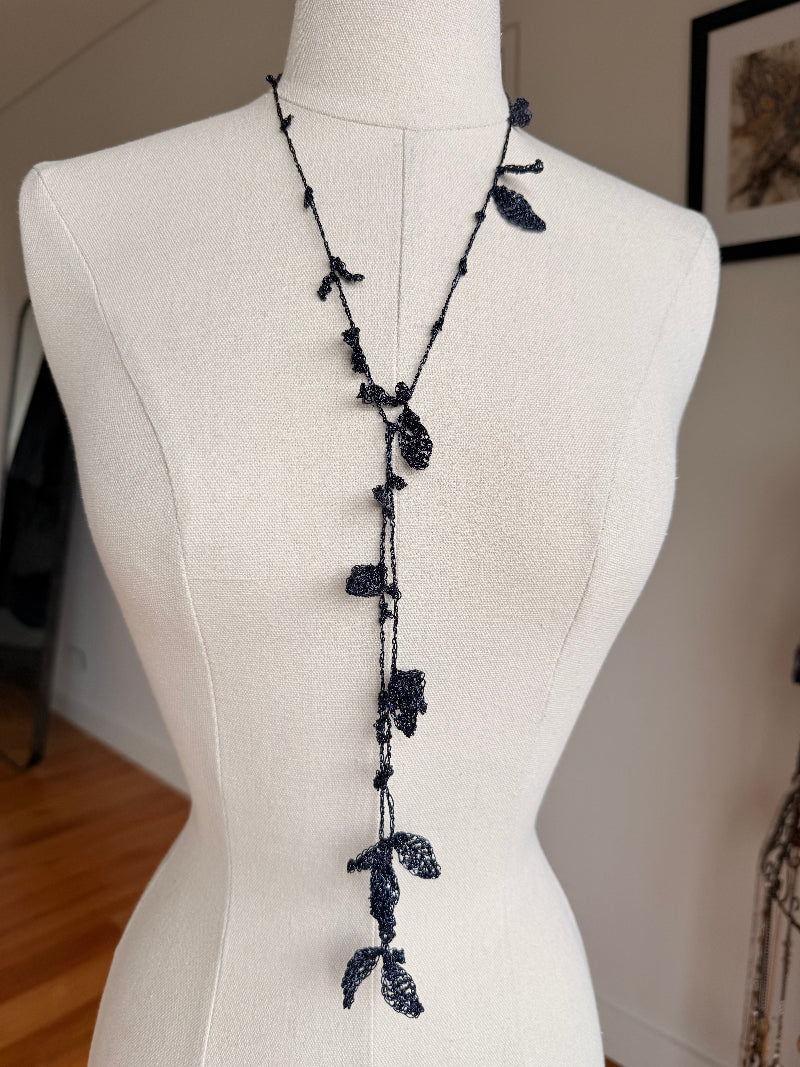 crocheted Metallic Blue Lariat