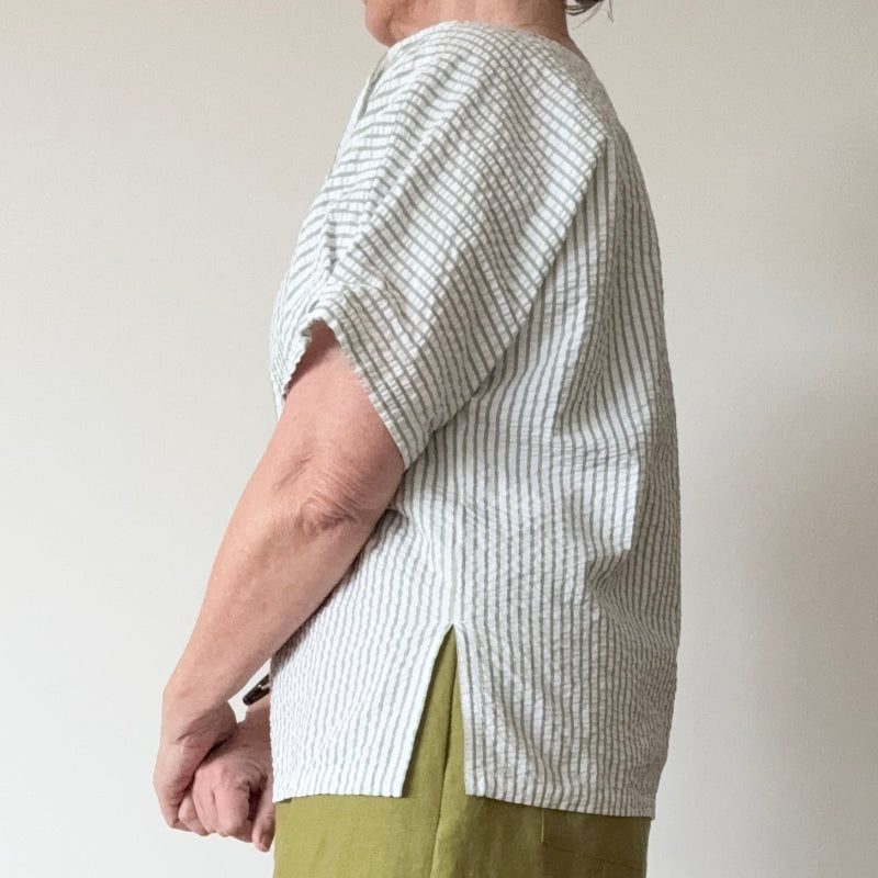 Seersucker Cotton Boxy Top Side