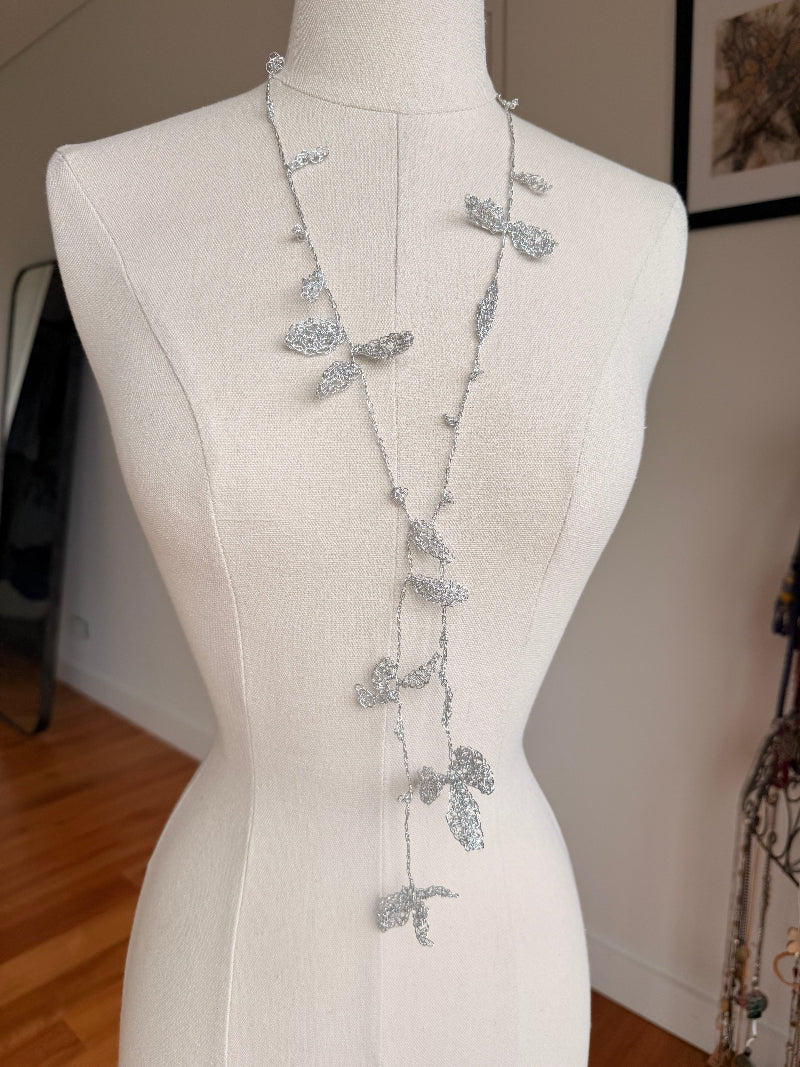 crocheted silver lariat